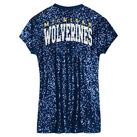 Girls Youth  Navy Michigan Wolverines Sequin V-Neck Dress
