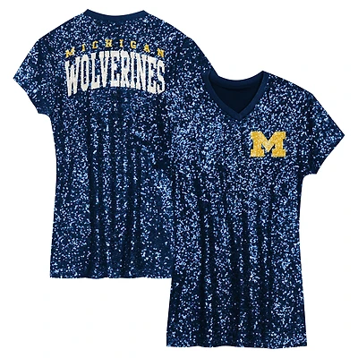 Robe à paillettes et col en V pour fille bleu marine Michigan Wolverines