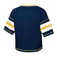Girls Youth Outerstuff Navy Michigan Wolverines Gridiron Jersey V-Neck T-Shirt