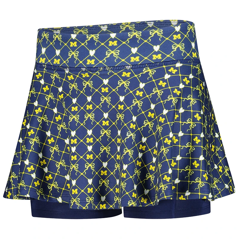 Girls Youth ZooZatz Navy Michigan Wolverines All-Over Print Bow Team Logo Skort