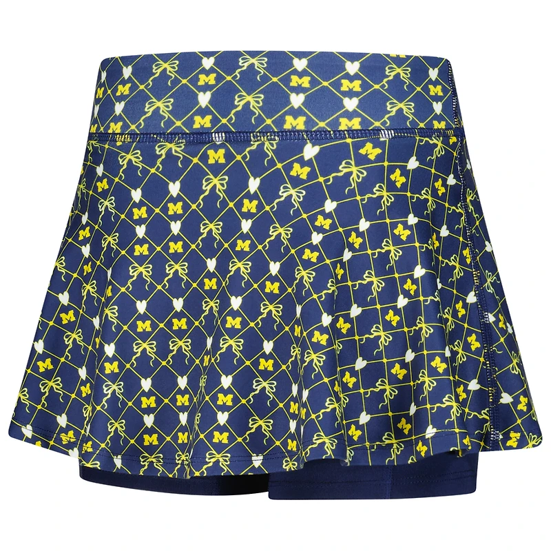 Girls Youth ZooZatz Navy Michigan Wolverines All-Over Print Bow Team Logo Skort