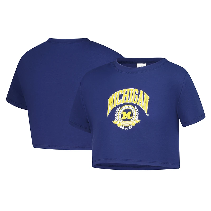 T-shirt court bleu marine ZooZatz pour filles, motif Michigan Wolverines Laurels, à trois mélanges