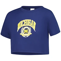 T-shirt court bleu marine ZooZatz pour filles, motif Michigan Wolverines Laurels, à trois mélanges