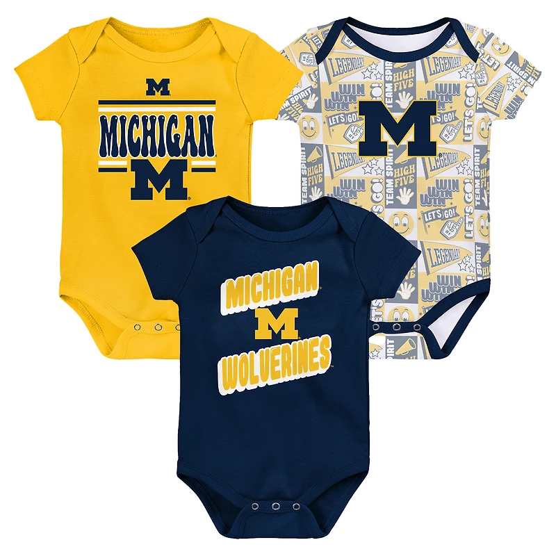 Lot de 3 bodies pour bébé Michigan Wolverines Sunday Comics