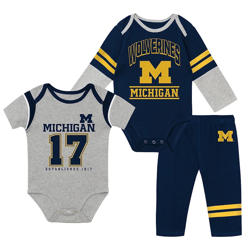 Infant Outerstuff Michigan Wolverines Double Up Three-Piece Bodysuits & Pants Set