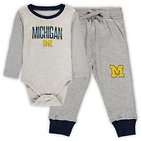 Ensemble body et pantalon à manches longues pour bébé Wes & Willy, gris chiné/bleu marine, Michigan Wolverines Jie