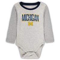 Infant Wes & Willy Heathered Gray/Navy Michigan Wolverines Jie Long Sleeve Bodysuit Pants Set