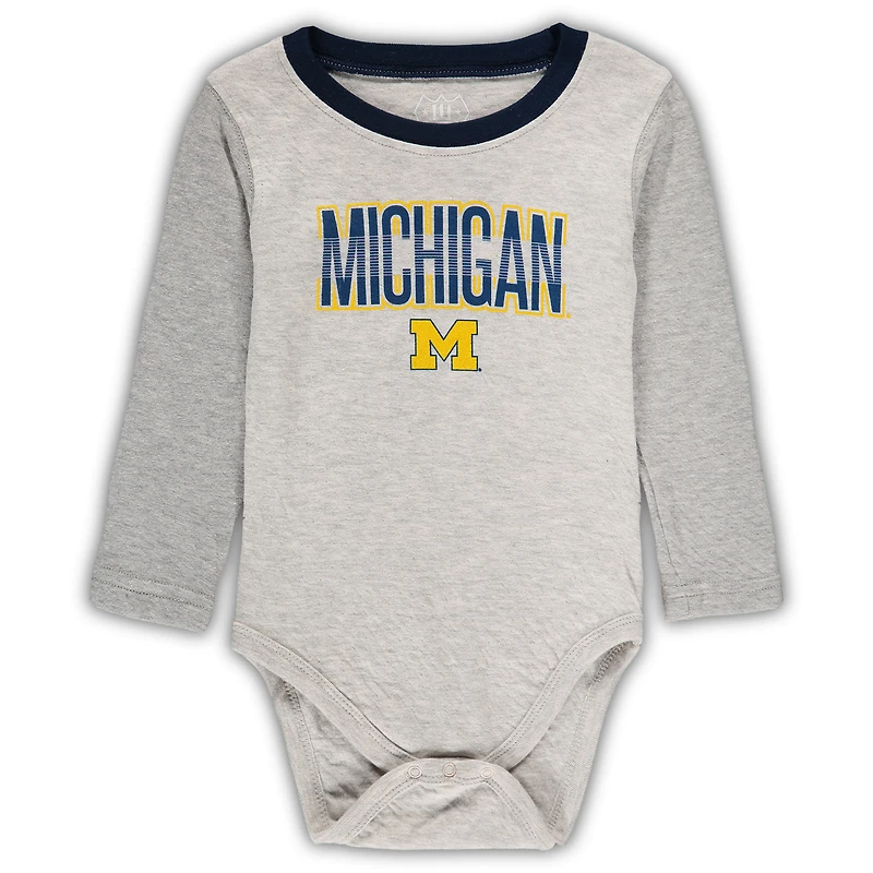 Infant Wes & Willy Heathered Gray/Navy Michigan Wolverines Jie Long Sleeve Bodysuit Pants Set