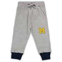Infant Wes & Willy Heathered Gray/Navy Michigan Wolverines Jie Long Sleeve Bodysuit Pants Set