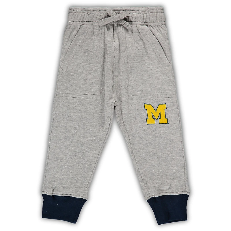 Ensemble body et pantalon à manches longues pour bébé Wes & Willy, gris chiné/bleu marine, Michigan Wolverines Jie