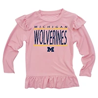 Infant Wes & Willy Pink Michigan Wolverines Heart Print Ruffle Long Sleeve T-Shirt and Pants Sleep Set