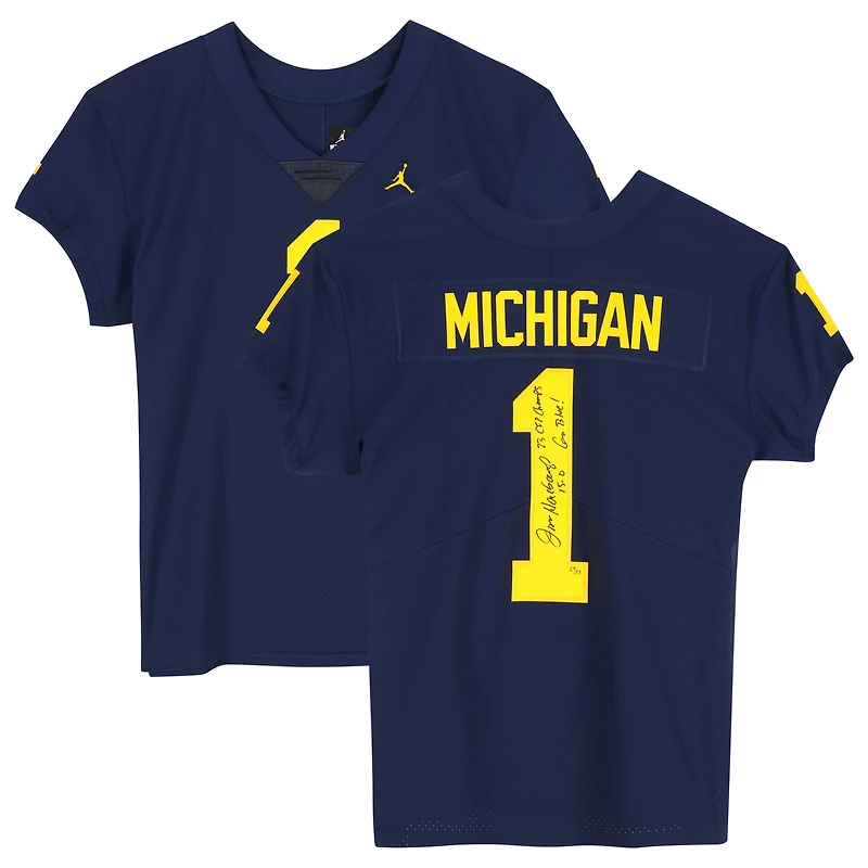 Maillot Jordan Brand Elite bleu marine autographié par Jim Harbaugh Michigan Wolverines avec plusieurs inscriptions - Édition limitée à 23 exemplaires