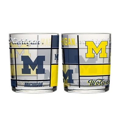 Logo Brands Michigan Wolverines 12oz. Quilted Stained Two-Pack Rocks Glass Set