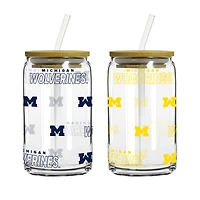 Logo Brands Michigan Wolverines 16oz. Step And Repeat Glass Can with Lid & Straw 2-Pack