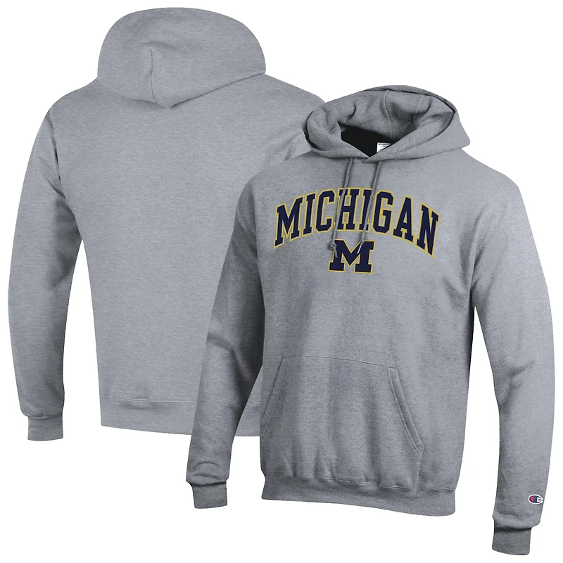 Sweat à capuche Champion Heather Grey Michigan Wolverines Arch Over Logo pour homme