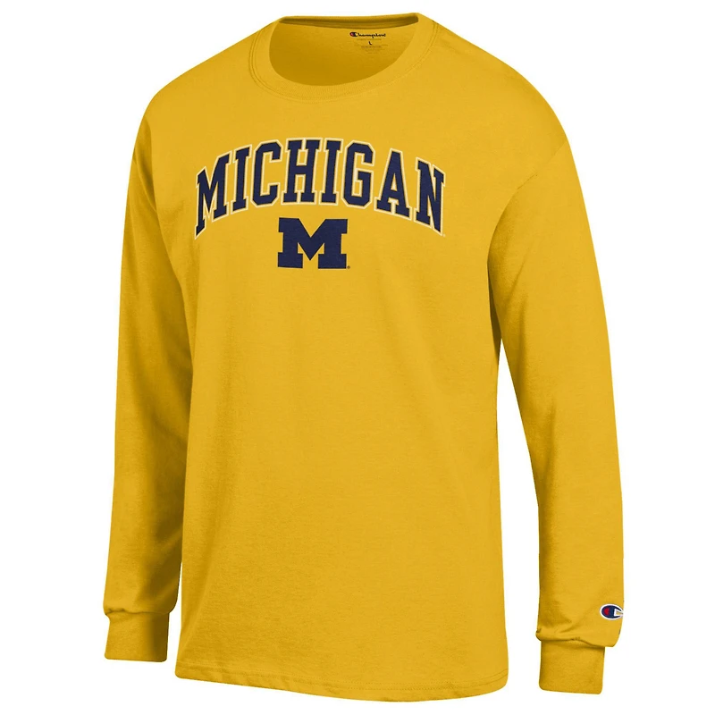 Men's Champion  Maize Michigan Wolverines Arch Over Logo Long Sleeve T-Shirt