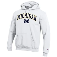 Sweat à capuche en polaire avec logo arqué Michigan Wolverines Champion White pour homme