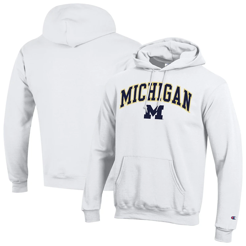 Sweat à capuche en polaire avec logo arqué Michigan Wolverines Champion White pour homme