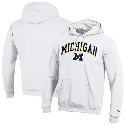 Sweat à capuche en polaire avec logo arqué Michigan Wolverines Champion White pour homme
