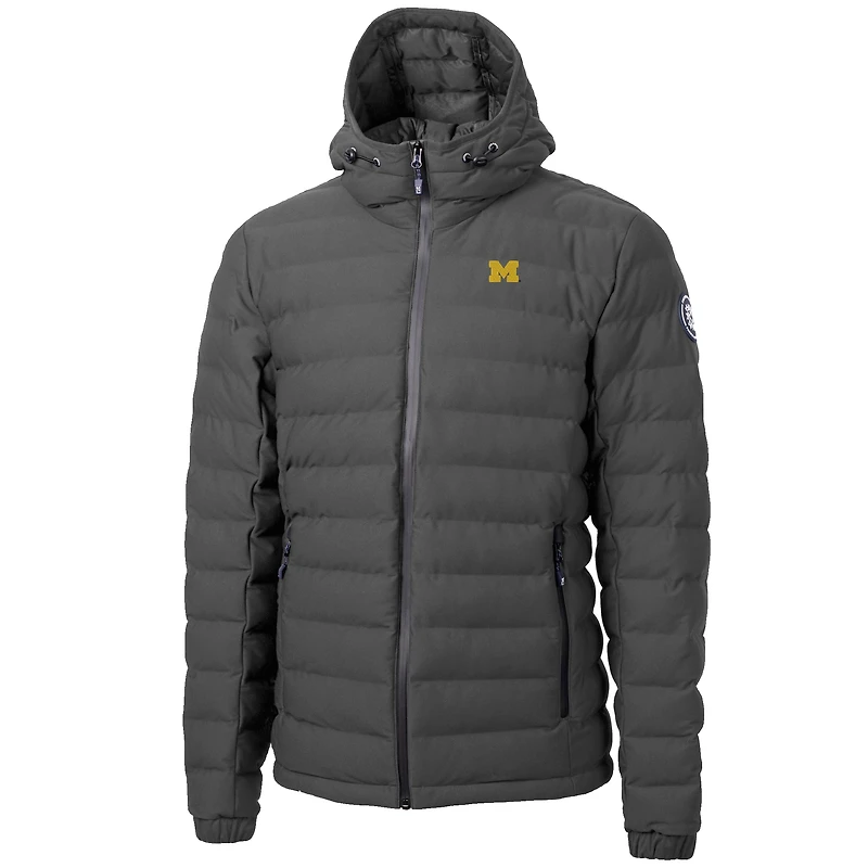 Doudoune zippée intégrale à capuche, grise, Michigan Wolverines Mission Ridge Eco Insulated Repreve, de la marque Cutter & Buck.