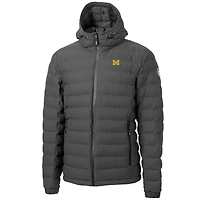 Doudoune zippée intégrale à capuche, grise, Michigan Wolverines Mission Ridge Eco Insulated Repreve, de la marque Cutter & Buck.
