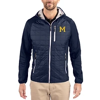 Men's Cutter & Buck  Navy Michigan Wolverines Rainier Eco Hybrid PrimaLoft Raglan Full-Zip Jacket