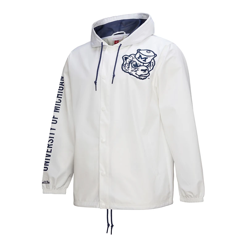 Veste à capuche entièrement boutonnée Michigan Wolverines Coaches pour homme Mitchell & Ness blanche