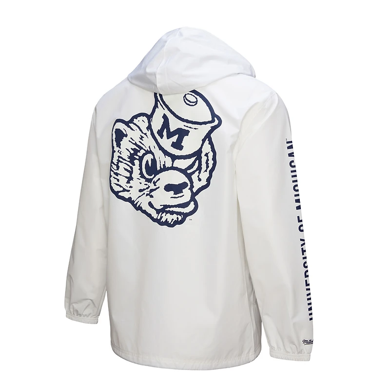 Veste à capuche entièrement boutonnée Michigan Wolverines Coaches pour homme Mitchell & Ness blanche