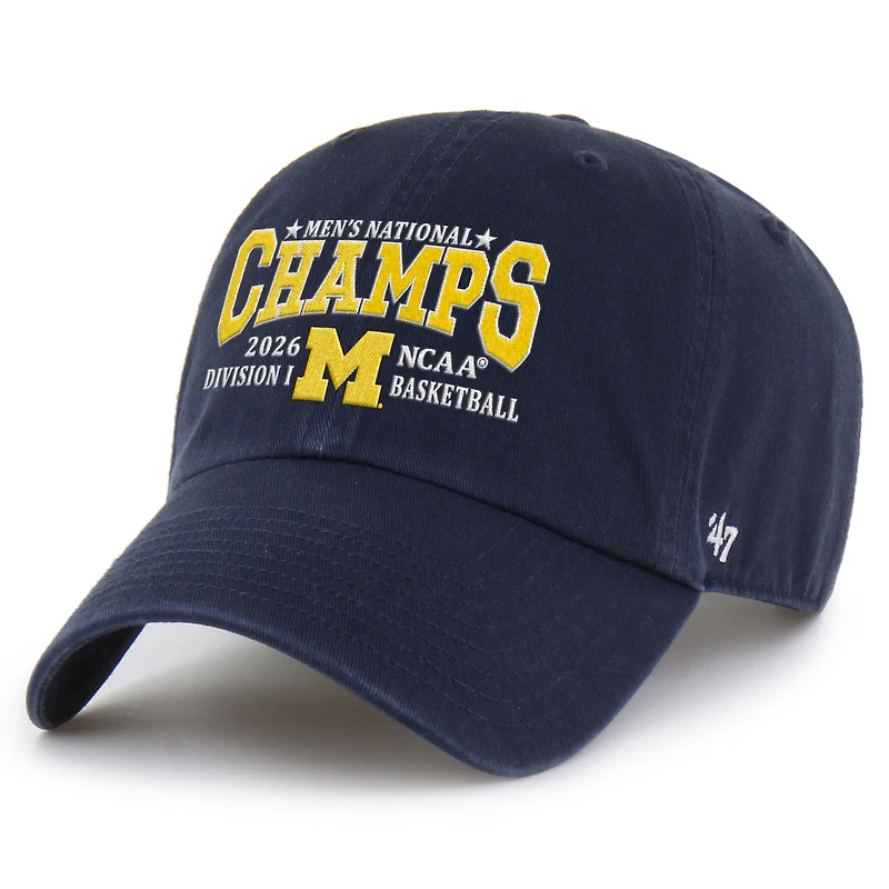 Men's '47  Navy Michigan Wolverines 2026 NCAA Men's Basketball National Champions Clean Up Adjustable Hat
