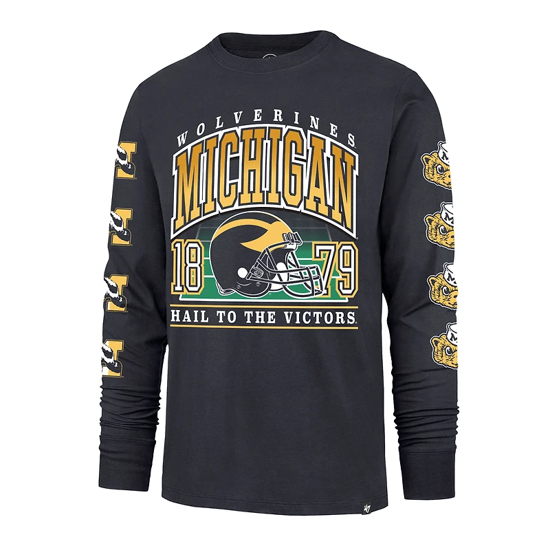 Men's '47  Navy Michigan Wolverines Go Big Long Sleeve T-Shirt