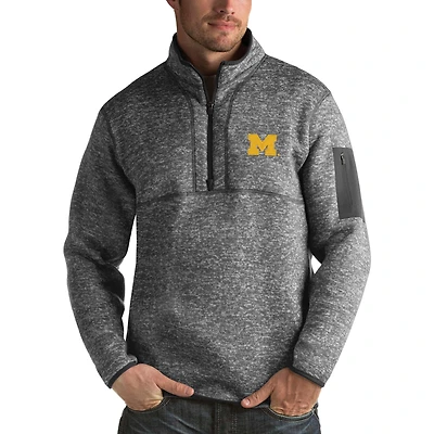 Sweat-shirt demi-zippé Fortune Antigua Charcoal Michigan Wolverines pour homme