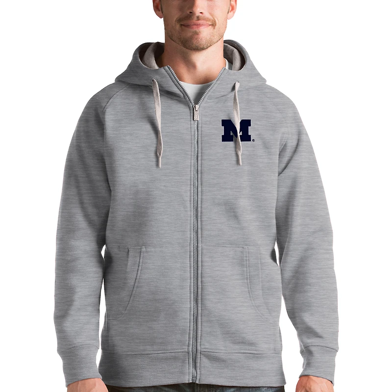 Sweat à capuche zippé Antigua gris pour homme, Michigan Wolverines Victory