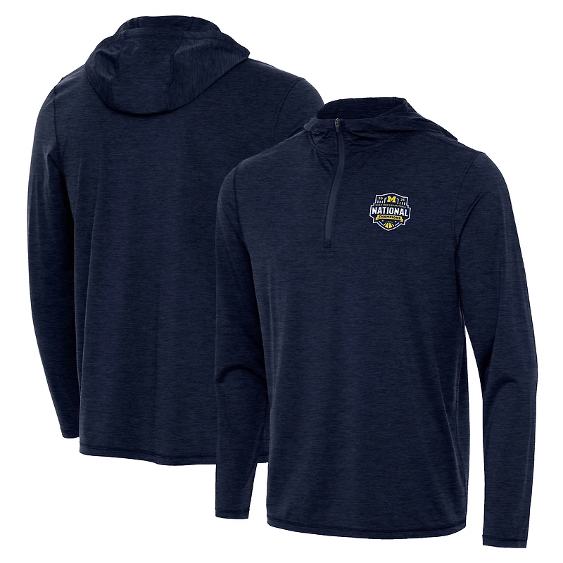 Men's Antigua Navy Michigan Wolverines 2026 NCAA Basketball National Champions Tidy Quarter-Zip Hoodie