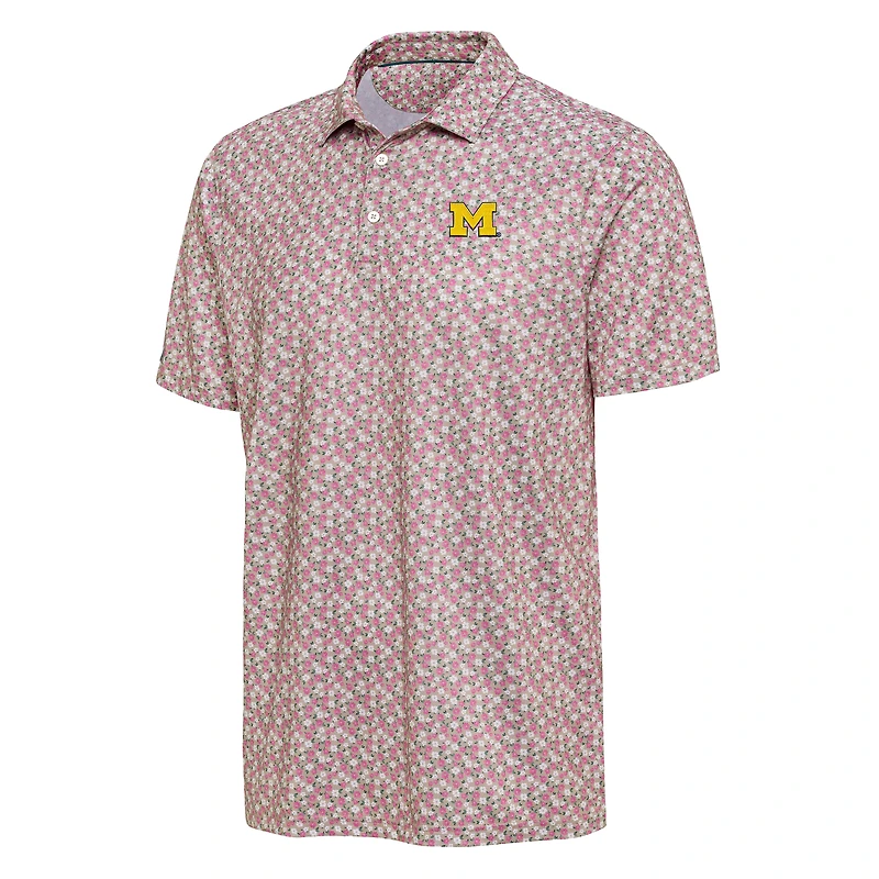 Men's Antigua  Pink Michigan Wolverines Desert Dry Dogwood Polo