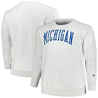 Men's Champion Ash Michigan Wolverines Big & Tall Reverse Weave Fleece Crewneck Pullover Sweatshirt