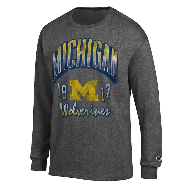 T-shirt à manches longues Champion pour homme, couleur anthracite, Michigan Wolverines Bold