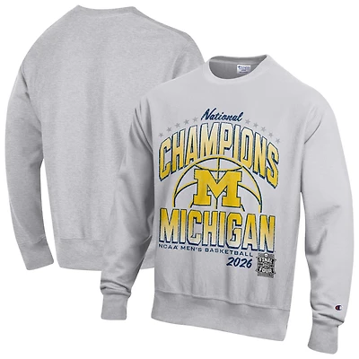 Men's Champion  Gray Michigan Wolverines 2026 NCAA Basketball National Champions Reverse Weave Sweatshirt