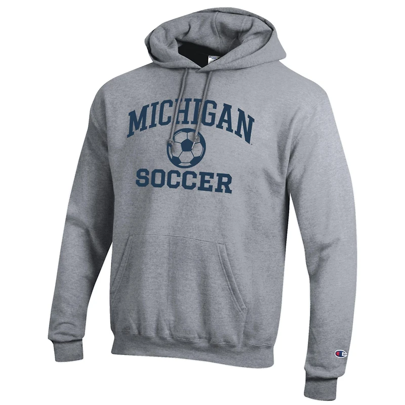 Men's Champion Gray Michigan Wolverines Soccer Icon Powerblend Pullover Hoodie