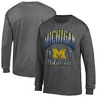 Men's Champion  Heather Charcoal Michigan Wolverines Bold Long-Sleeve T-Shirt