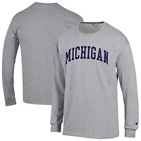 Men's Champion  Heather Gray Michigan Wolverines Basic Arch Long Sleeve T-Shirt