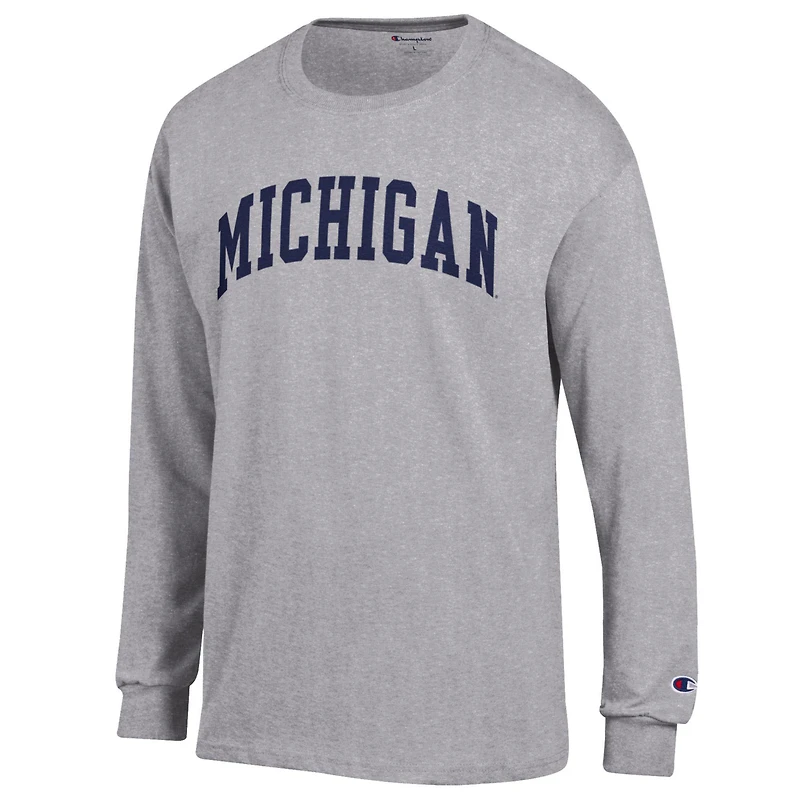 T-shirt à manches longues Champion Heather Grey Michigan Wolverines Basic Arch pour homme