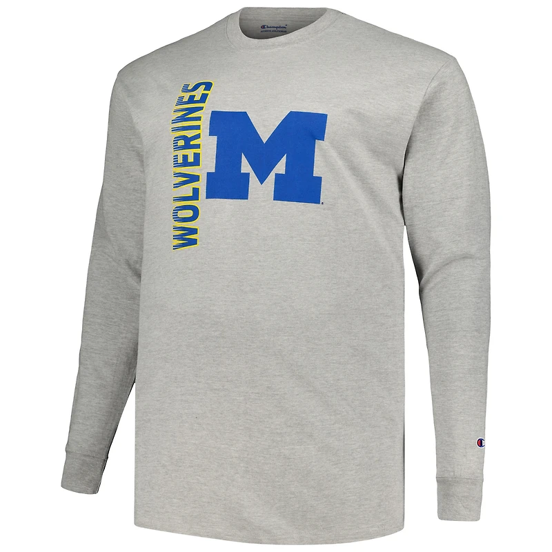 T-shirt à manches longues Champion Heather Grey Michigan Wolverines Big & Tall Mascot pour hommes