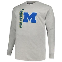 T-shirt à manches longues Champion Heather Grey Michigan Wolverines Big & Tall Mascot pour hommes