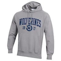 Sweat à capuche Champion pour homme, gris chiné, Michigan Wolverines, modèle Established Reverse Weave