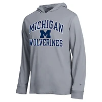 Men's Champion  Heather Gray Michigan Wolverines High Motor All-Star Long Sleeve Hooded T-Shirt
