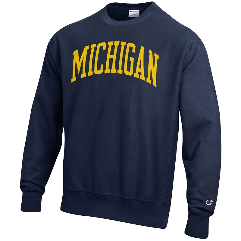 Sweat-shirt Champion pour hommes, bleu marine, Michigan Wolverines Arch Reverse Weave