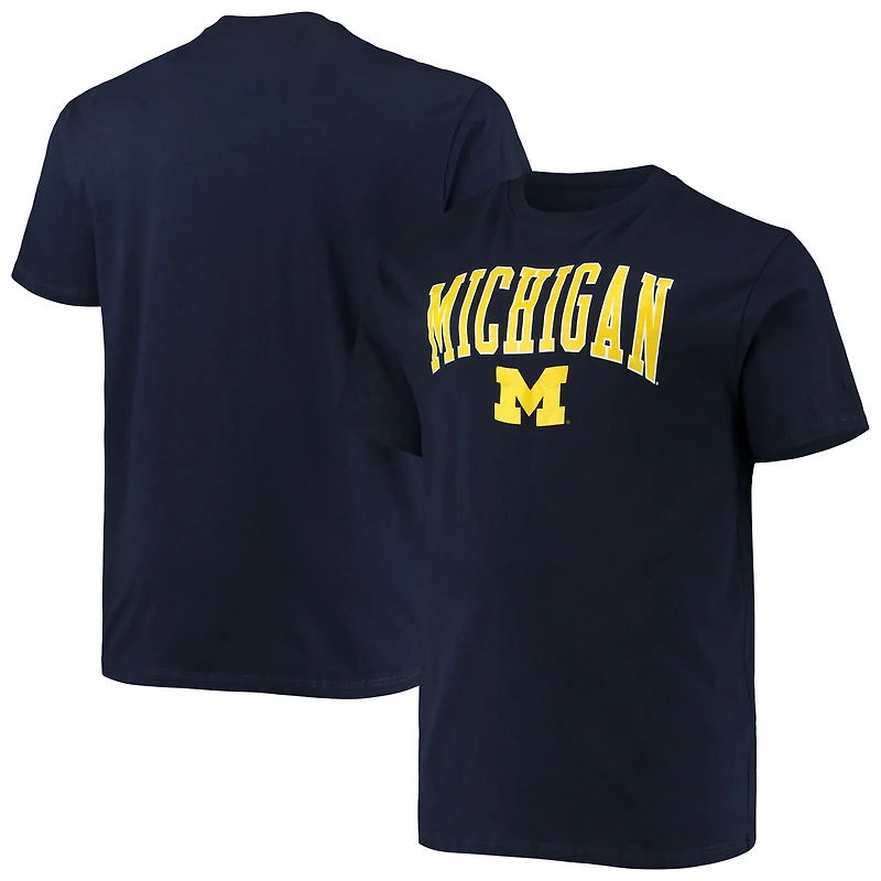 T-shirt Champion bleu marine Michigan Wolverines pour homme, grandes tailles, logo Arch Over Wordmark