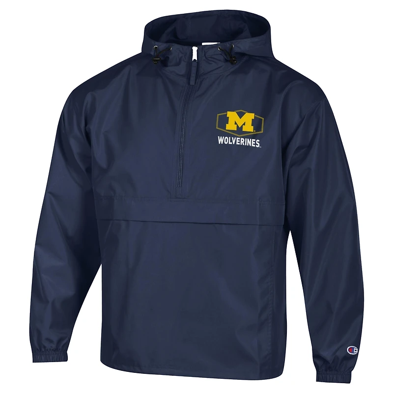 Men's Champion Navy Michigan Wolverines Delay Packable Half-Zip Jacket