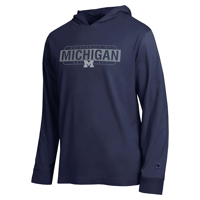 Men's Champion Navy Michigan Wolverines Gradient All-Star Long Sleeve Hooded T-Shirt