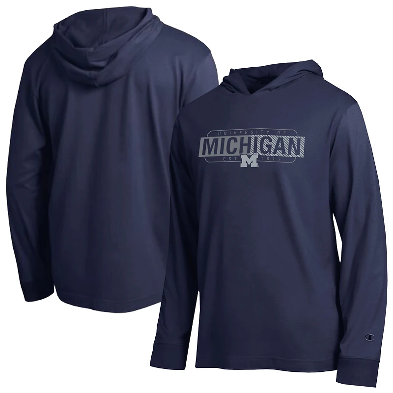 T-shirt à capuche manches longues Champion Navy Michigan Wolverines Gradient All-Star pour homme